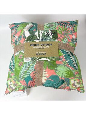 Tommy Bahama Outdoor Decorative Pillows Coral Palm Leaves Tropical Set of 2 NWT